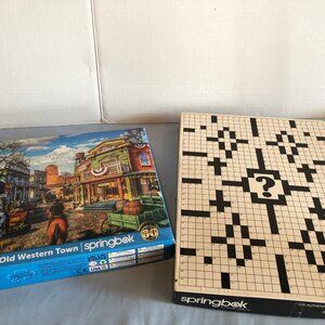 LOT of 2 Springbok Puzzles Old Western Town 500 Pc & Question Box 500+ #F72